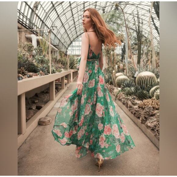 Leena for Mac Duggal Dresses & Skirts - Mac Duggal Floral Print Ruffled Wrap Over a Line Gown Green Size 8 NWT